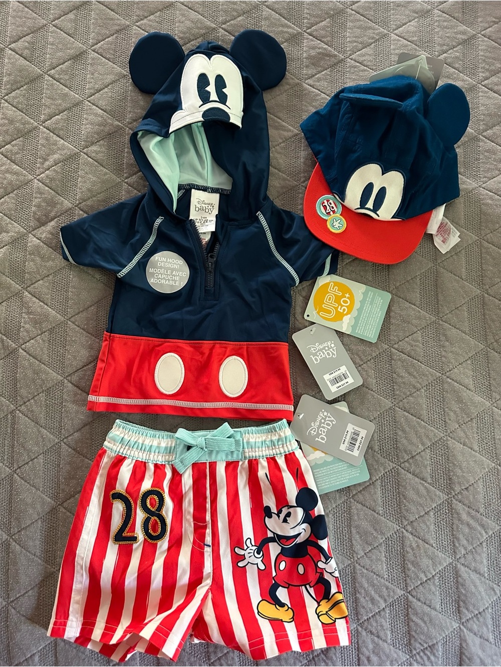 UPF 50 Disney Navy, Red, White & Aqua Mickey Swim Set with Hat